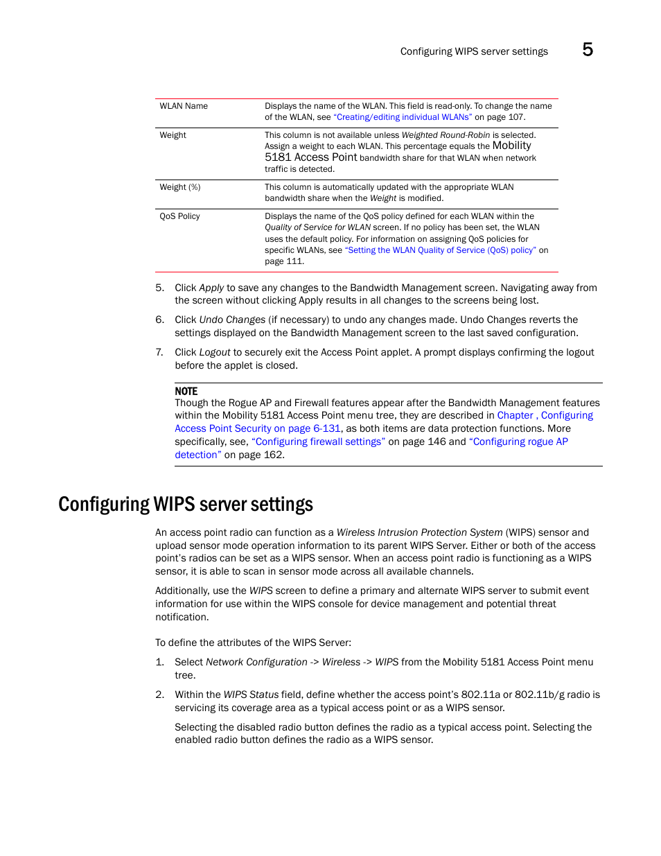 Configuring wips server settings | Brocade Mobility 5181 Access Point Product Reference Guide (Supporting software release 4.4.0.0) User Manual | Page 141 / 428