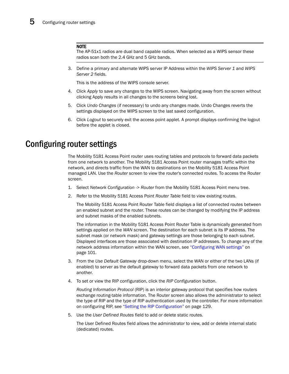 Configuring router settings | Brocade Mobility 5181 Access Point Product Reference Guide (Supporting software release 4.4.0.0) User Manual | Page 142 / 428