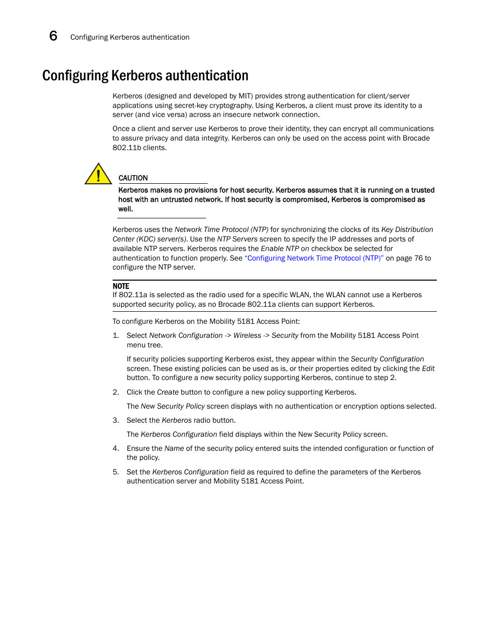 Configuring kerberos authentication, Configuring kerberos, Authentication | Brocade Mobility 5181 Access Point Product Reference Guide (Supporting software release 4.4.0.0) User Manual | Page 150 / 428