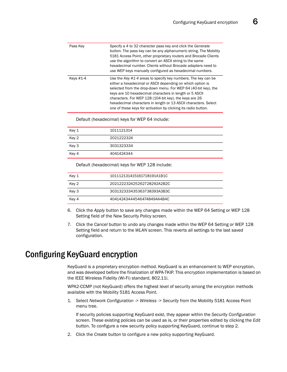 Configuring keyguard encryption | Brocade Mobility 5181 Access Point Product Reference Guide (Supporting software release 4.4.0.0) User Manual | Page 155 / 428