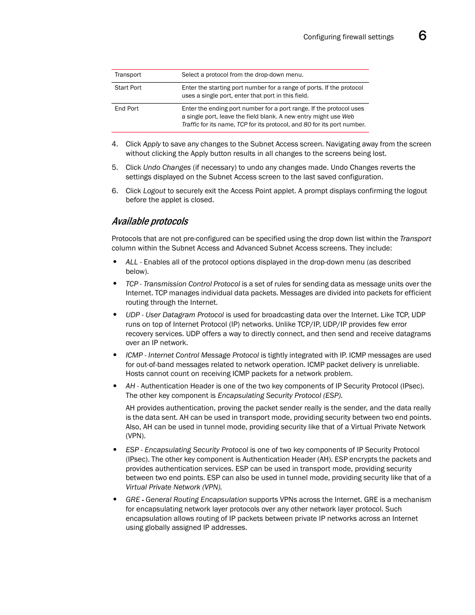 Available protocols | Brocade Mobility 5181 Access Point Product Reference Guide (Supporting software release 4.4.0.0) User Manual | Page 163 / 428