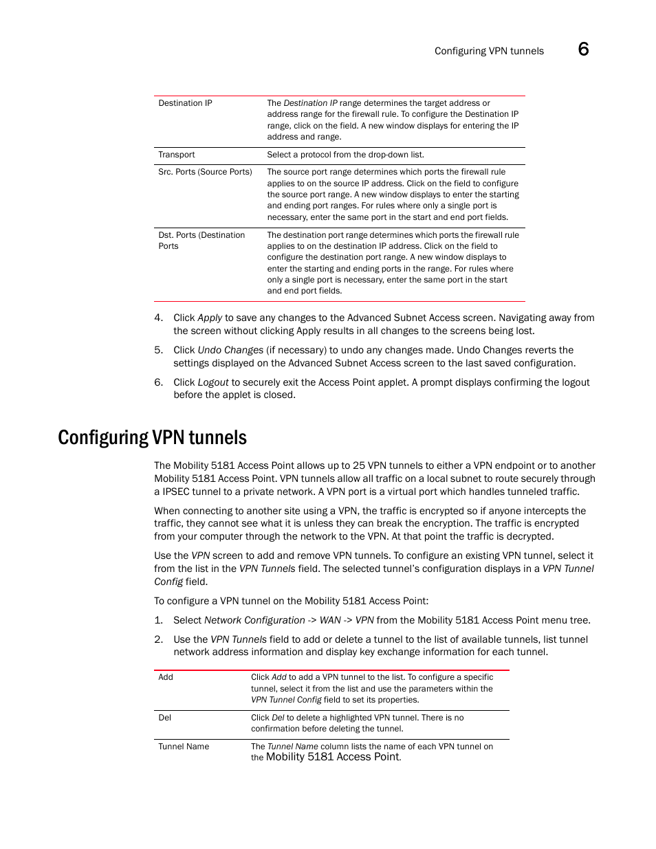 Configuring vpn tunnels | Brocade Mobility 5181 Access Point Product Reference Guide (Supporting software release 4.4.0.0) User Manual | Page 165 / 428