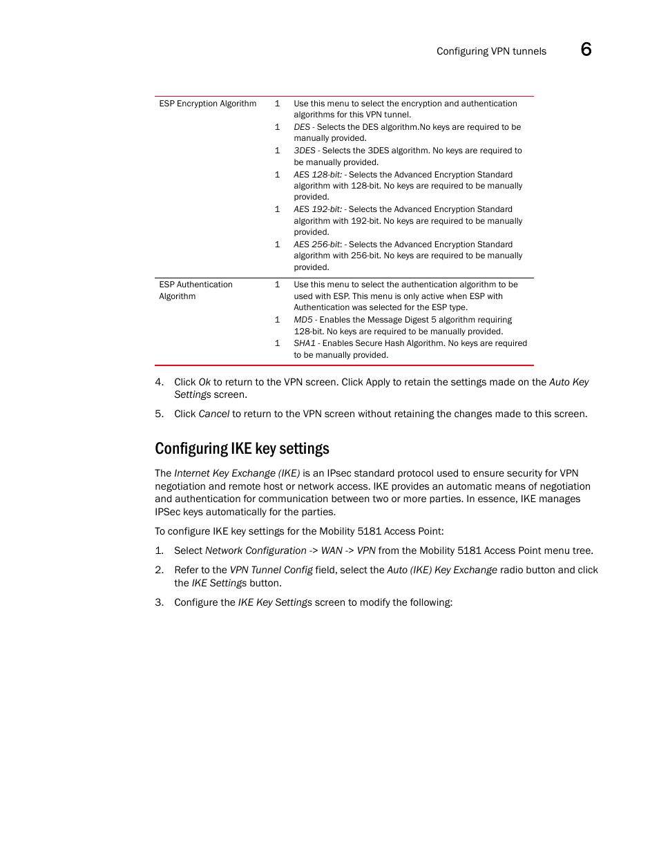 Configuring ike key settings | Brocade Mobility 5181 Access Point Product Reference Guide (Supporting software release 4.4.0.0) User Manual | Page 171 / 428