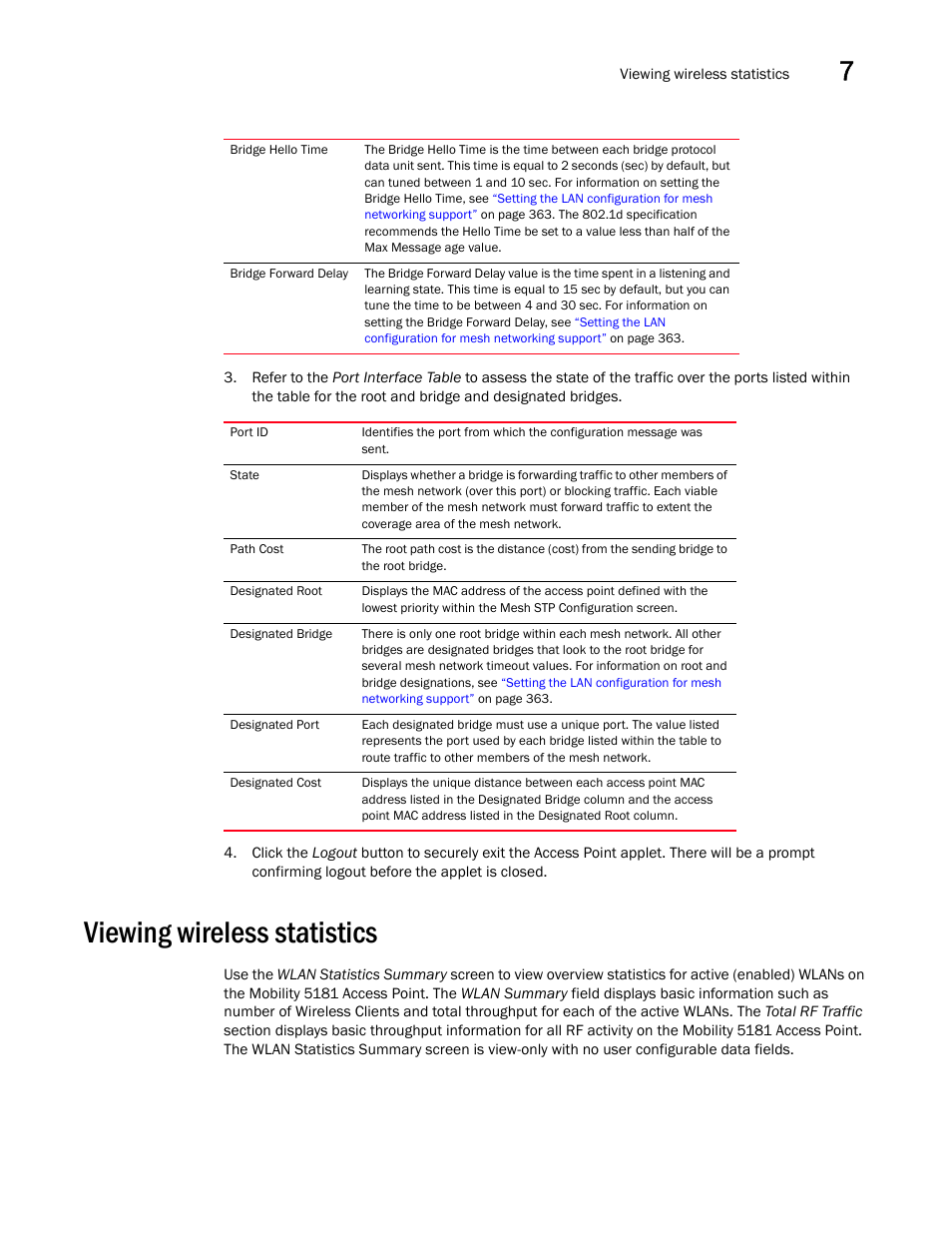 Viewing wireless statistics | Brocade Mobility 5181 Access Point Product Reference Guide (Supporting software release 4.4.0.0) User Manual | Page 197 / 428