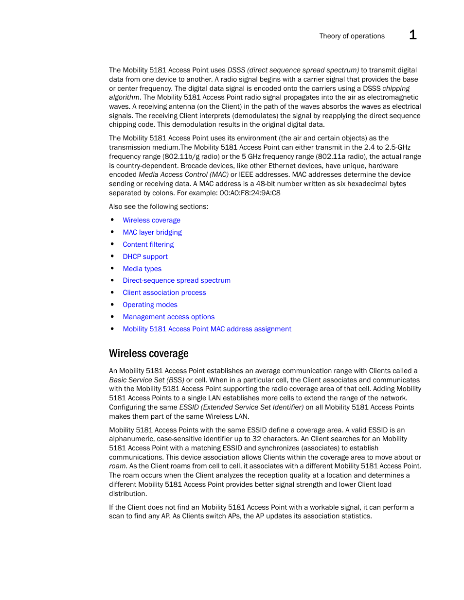 Wireless coverage | Brocade Mobility 5181 Access Point Product Reference Guide (Supporting software release 4.4.0.0) User Manual | Page 31 / 428