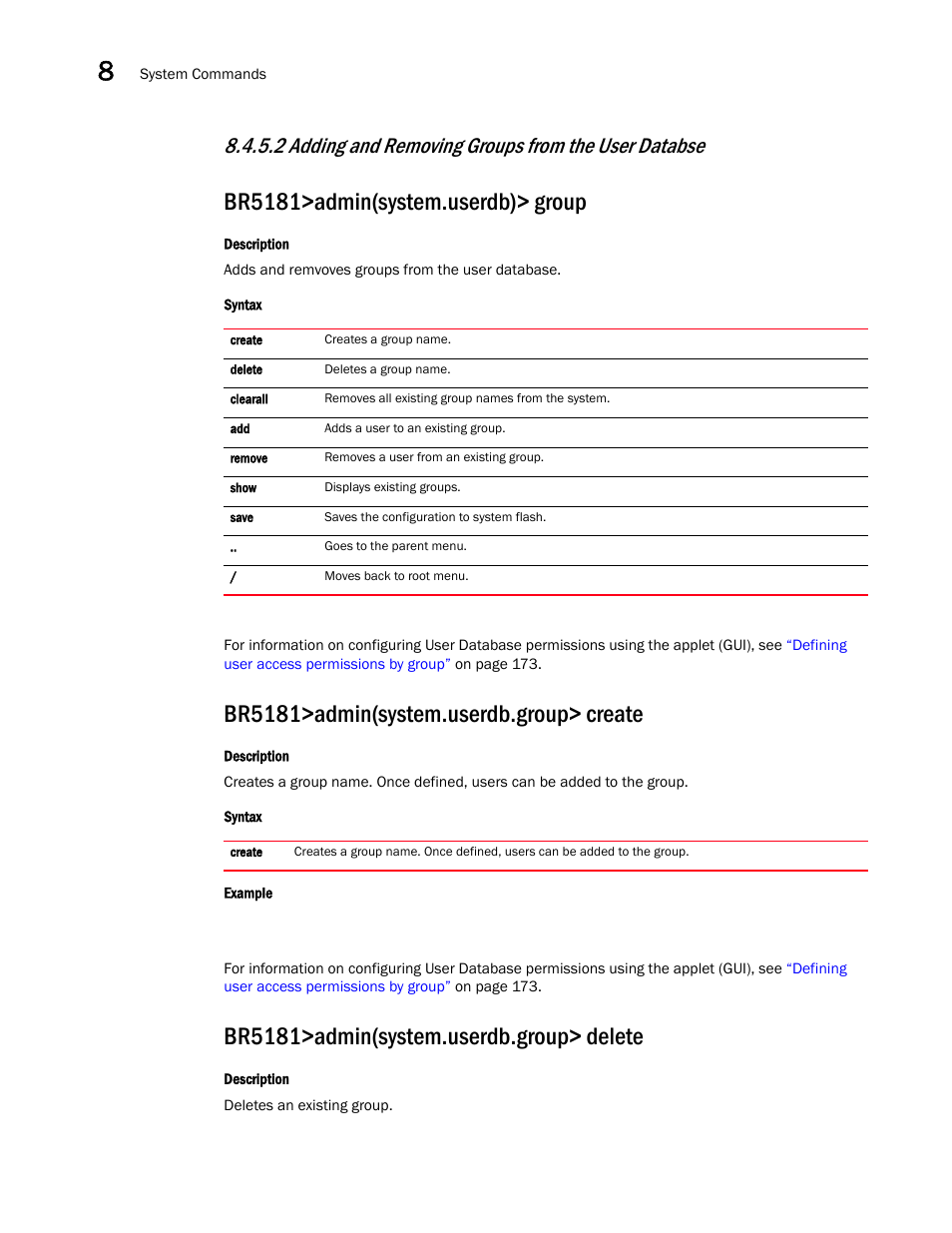 2 adding and removing groups from the user databse | Brocade Mobility 5181 Access Point Product Reference Guide (Supporting software release 4.4.0.0) User Manual | Page 336 / 428