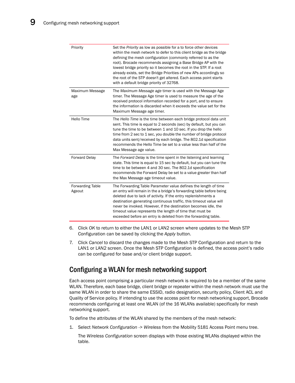 Configuring a wlan for mesh networking support, Configuring a wlan for mesh networking, Support | Brocade Mobility 5181 Access Point Product Reference Guide (Supporting software release 4.4.0.0) User Manual | Page 378 / 428