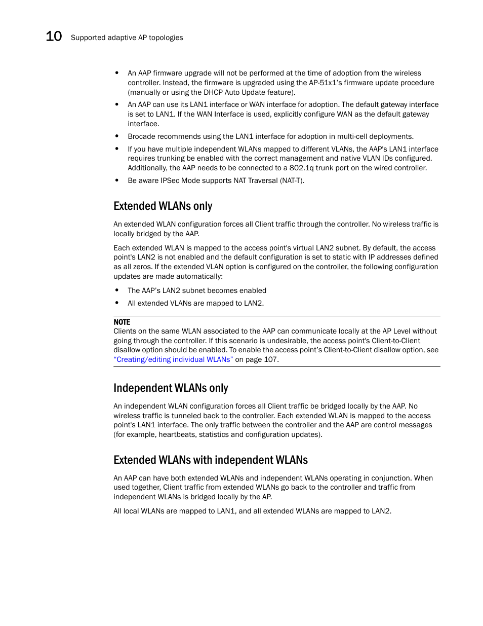 Extended wlans only, Independent wlans only, Extended wlans with independent wlans | Brocade Mobility 5181 Access Point Product Reference Guide (Supporting software release 4.4.0.0) User Manual | Page 398 / 428