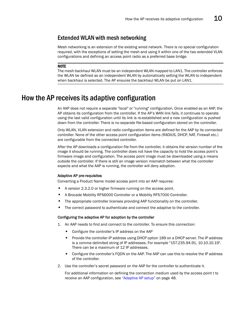 Extended wlan with mesh networking, How the ap receives its adaptive configuration | Brocade Mobility 5181 Access Point Product Reference Guide (Supporting software release 4.4.0.0) User Manual | Page 399 / 428