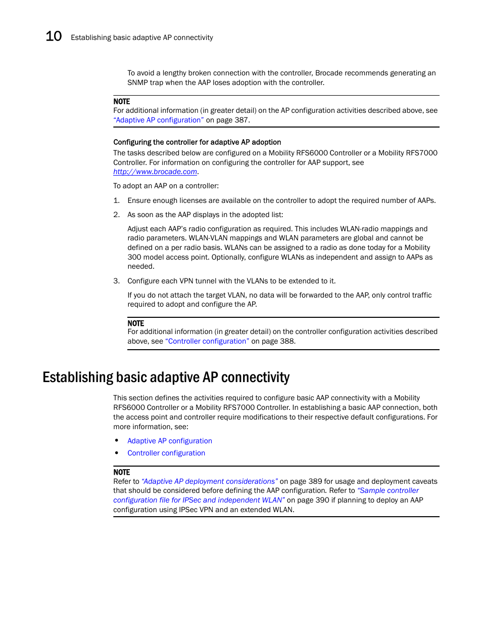 Establishing basic adaptive ap connectivity | Brocade Mobility 5181 Access Point Product Reference Guide (Supporting software release 4.4.0.0) User Manual | Page 400 / 428