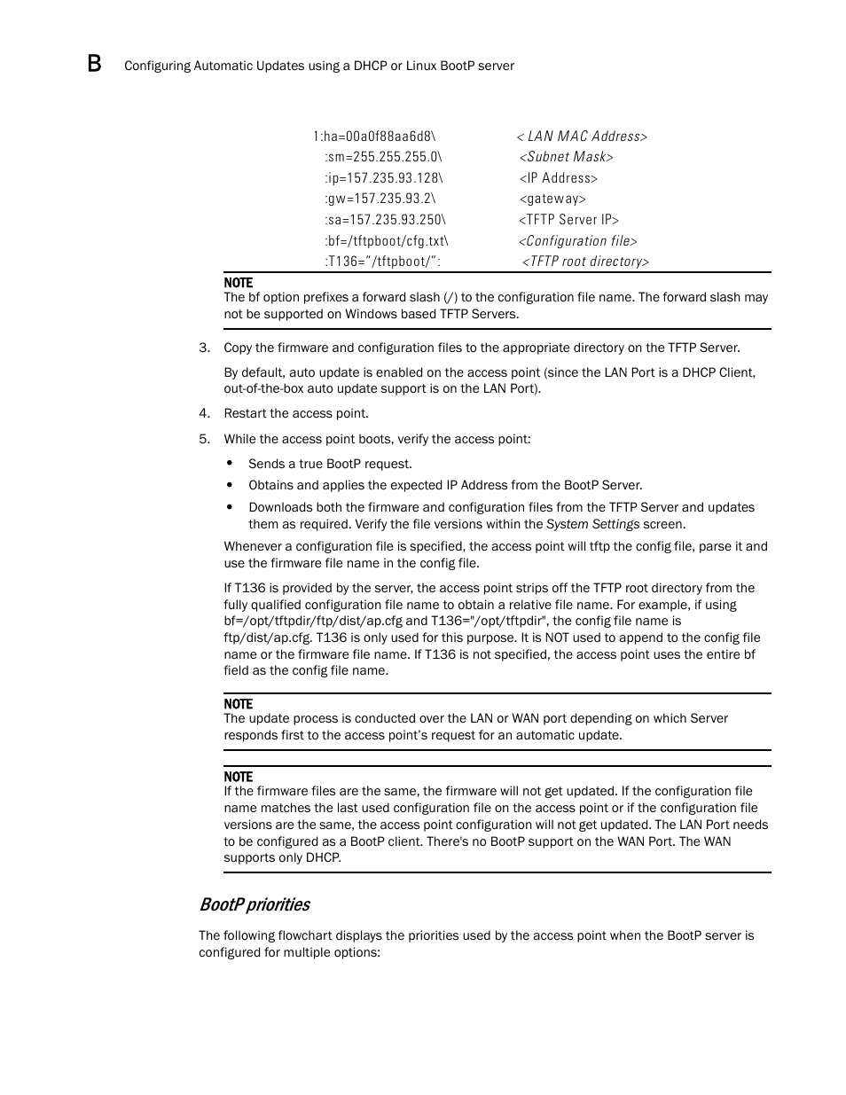 Bootp priorities | Brocade Mobility 5181 Access Point Product Reference Guide (Supporting software release 4.4.0.0) User Manual | Page 420 / 428