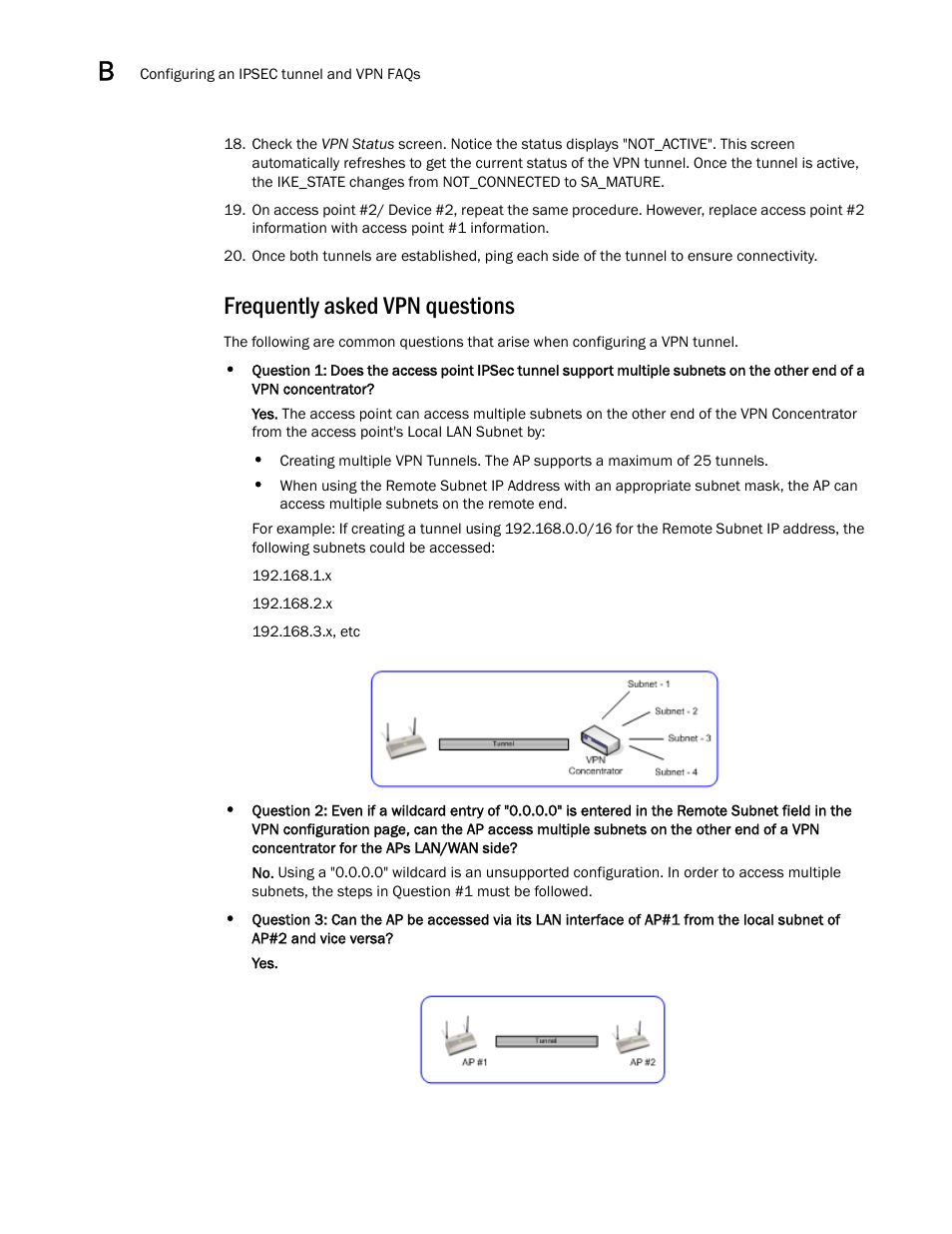 Frequently asked vpn questions | Brocade Mobility 5181 Access Point Product Reference Guide (Supporting software release 4.4.0.0) User Manual | Page 424 / 428