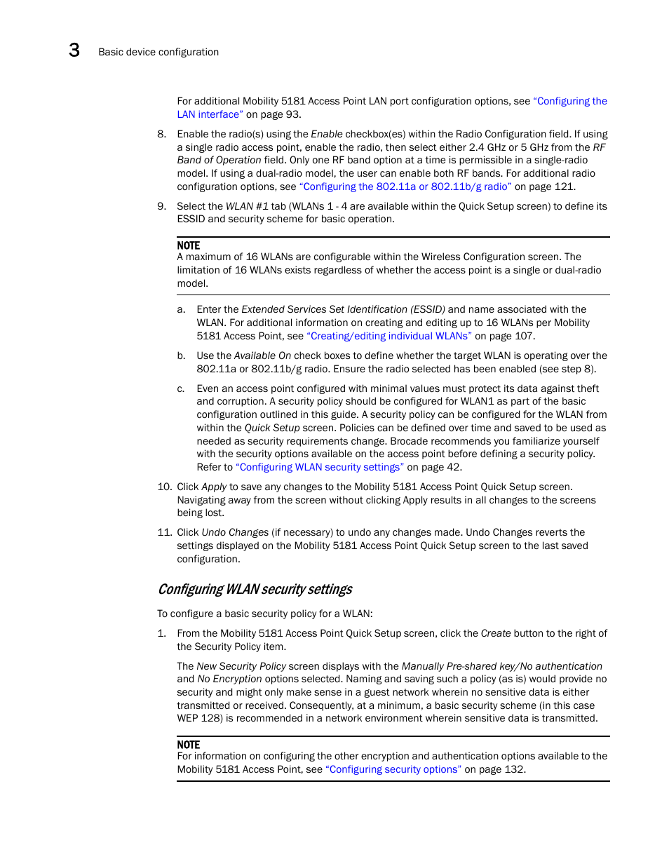 Configuring wlan security settings | Brocade Mobility 5181 Access Point Product Reference Guide (Supporting software release 4.4.0.0) User Manual | Page 56 / 428