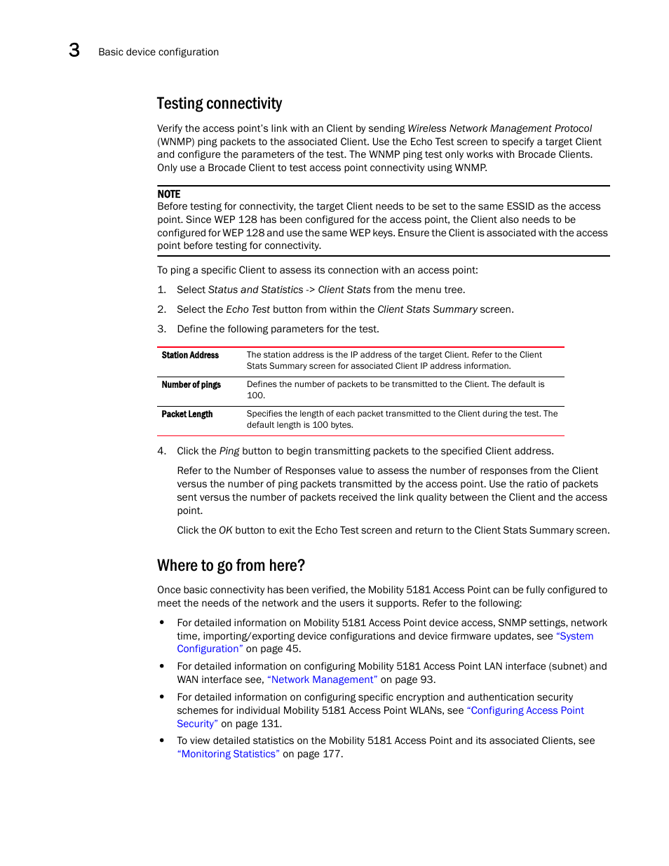 Testing connectivity, Where to go from here | Brocade Mobility 5181 Access Point Product Reference Guide (Supporting software release 4.4.0.0) User Manual | Page 58 / 428