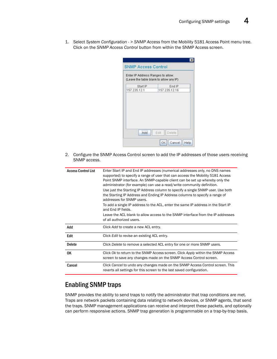 Enabling snmp traps | Brocade Mobility 5181 Access Point Product Reference Guide (Supporting software release 4.4.0.0) User Manual | Page 83 / 428