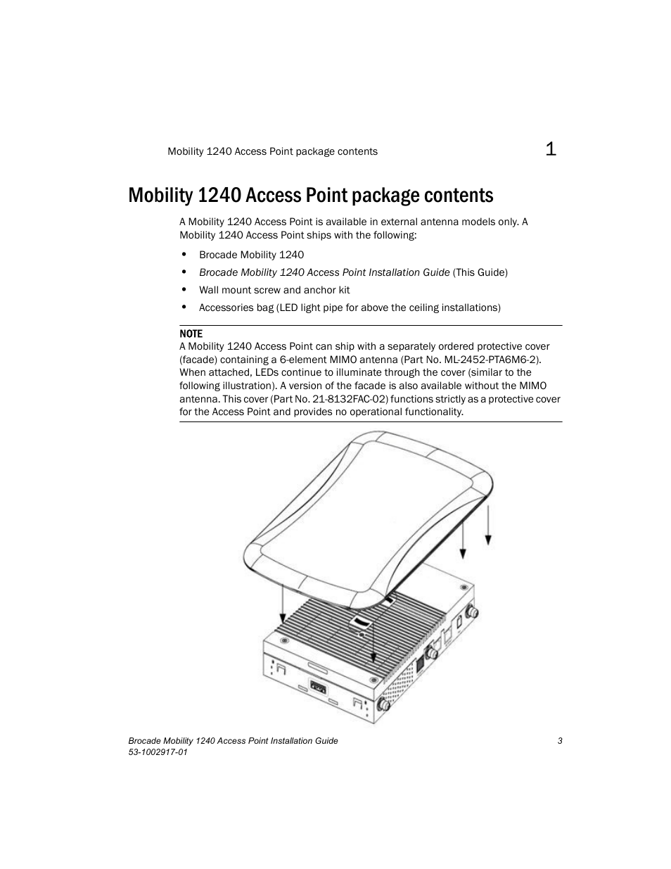 Mobility 1240 access point package contents | Brocade Mobility 1240 Access Point Installation Guide User Manual | Page 7 / 68