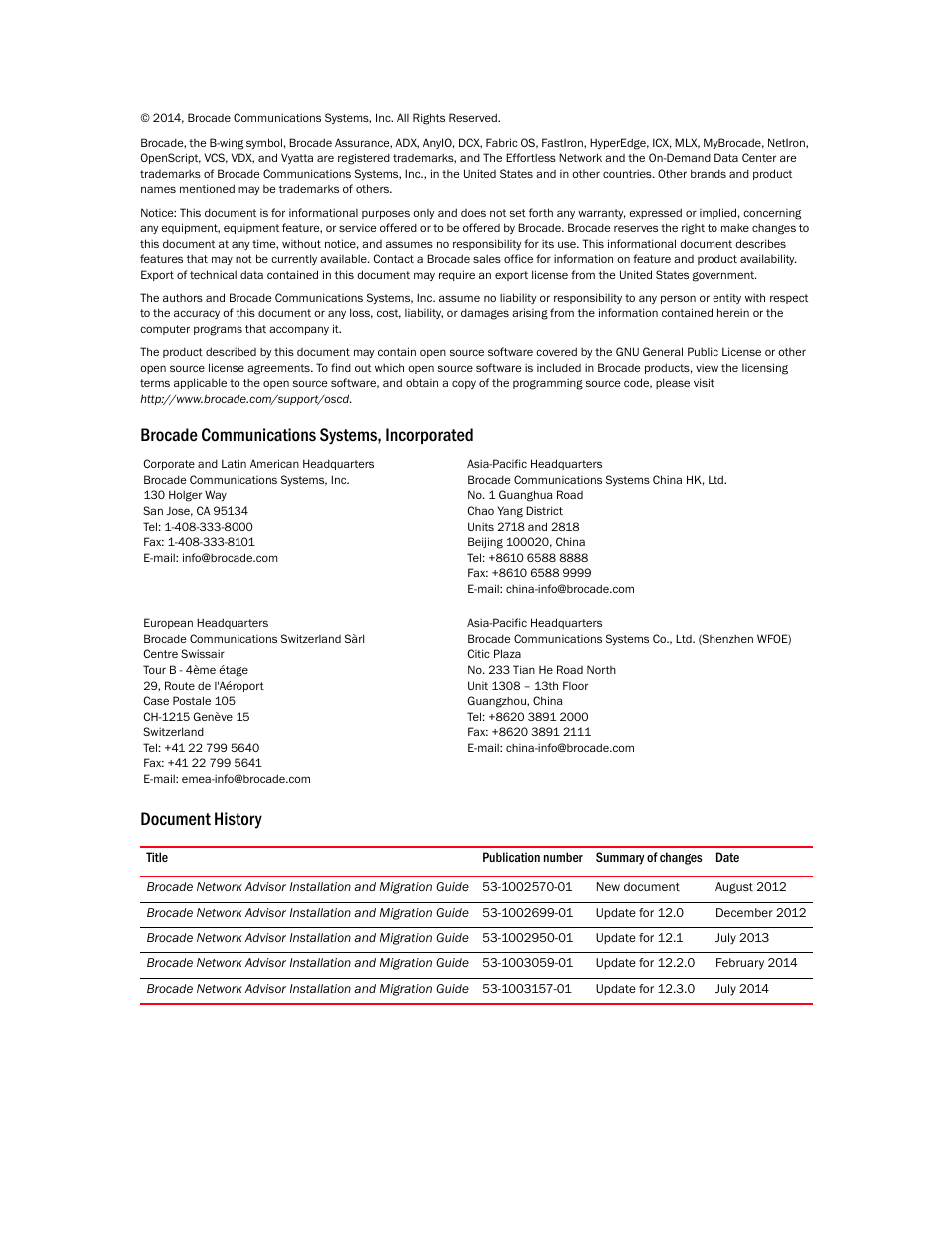 Brocade Network Advisor Installation and Migration Guide (Supporting Network Advisor 12.3.0) User Manual | Page 2 / 97