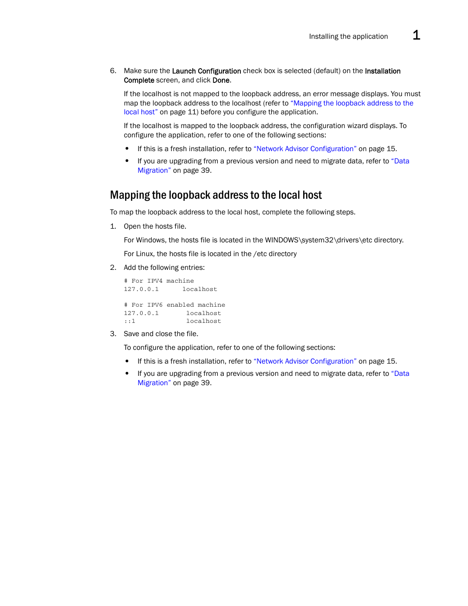 Mapping the loopback address to the local host | Brocade Network Advisor Installation and Migration Guide (Supporting Network Advisor 12.3.0) User Manual | Page 31 / 97