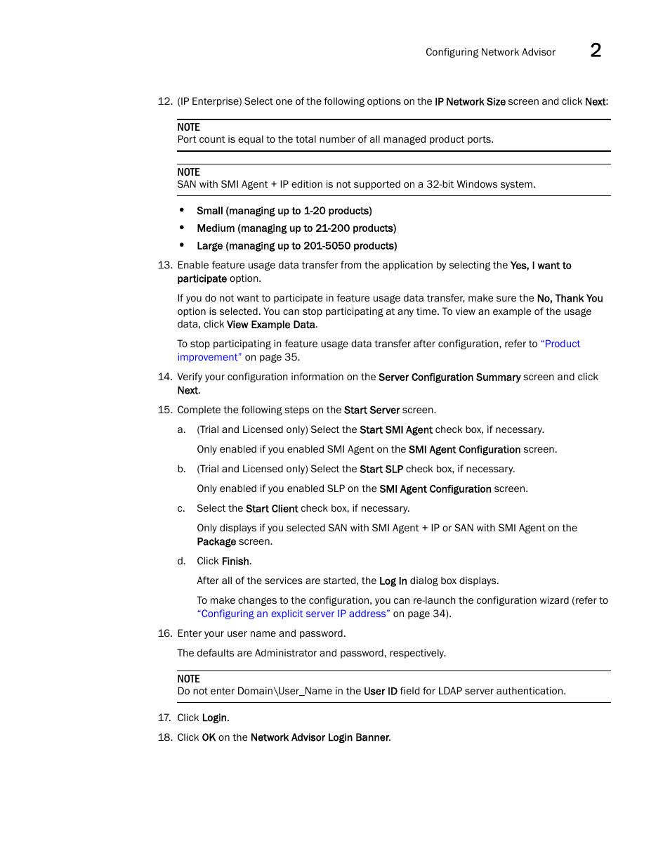 Step 13, Step 12, Continue with | Brocade Network Advisor Installation and Migration Guide (Supporting Network Advisor 12.3.0) User Manual | Page 41 / 97