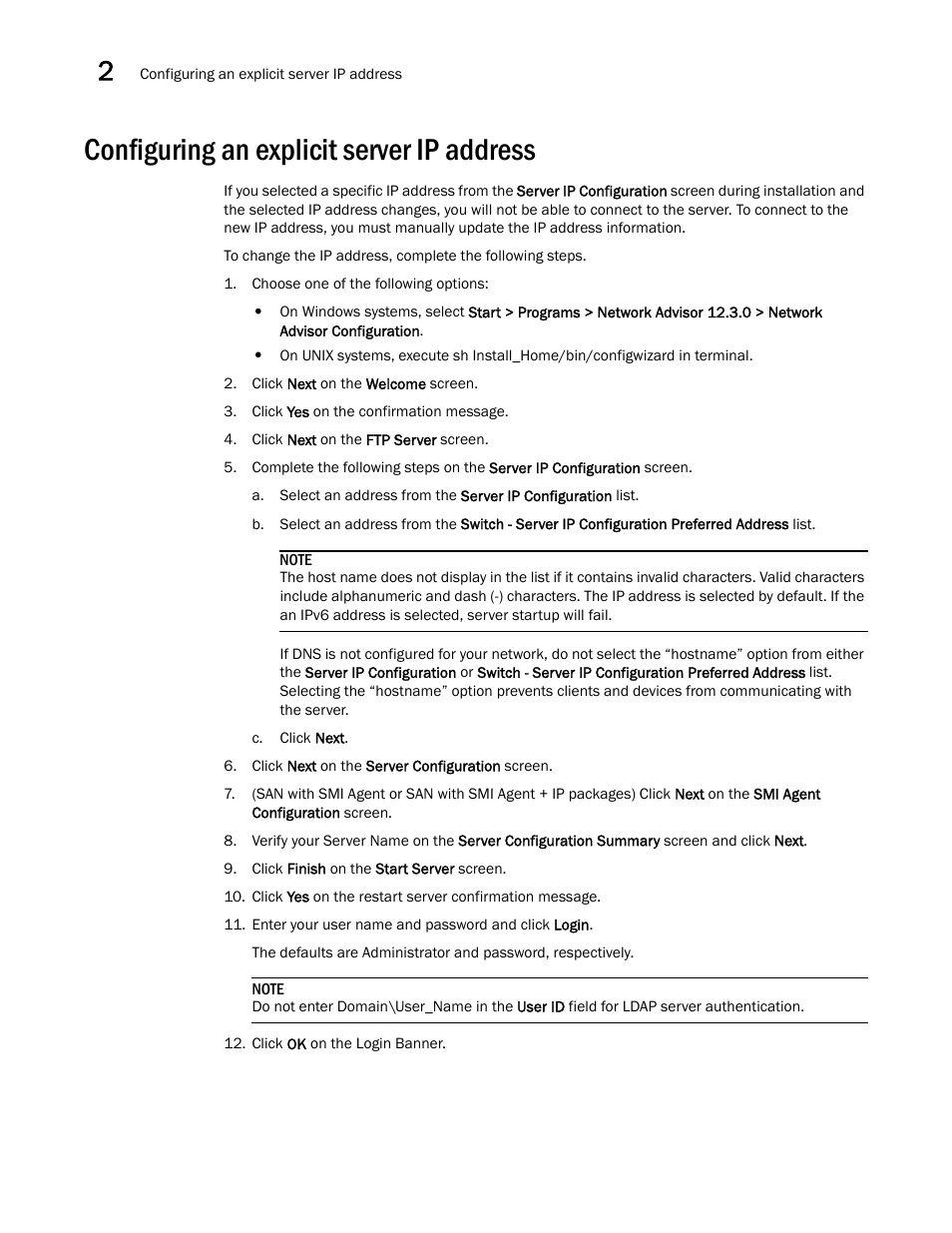 Configuring an explicit server ip address | Brocade Network Advisor Installation and Migration Guide (Supporting Network Advisor 12.3.0) User Manual | Page 54 / 97