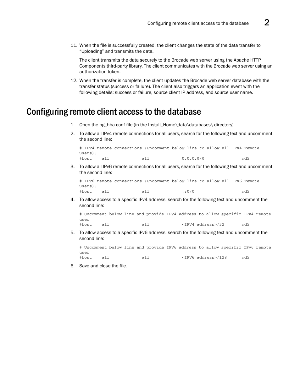 Configuring remote client access to the database | Brocade Network Advisor Installation and Migration Guide (Supporting Network Advisor 12.3.0) User Manual | Page 57 / 97