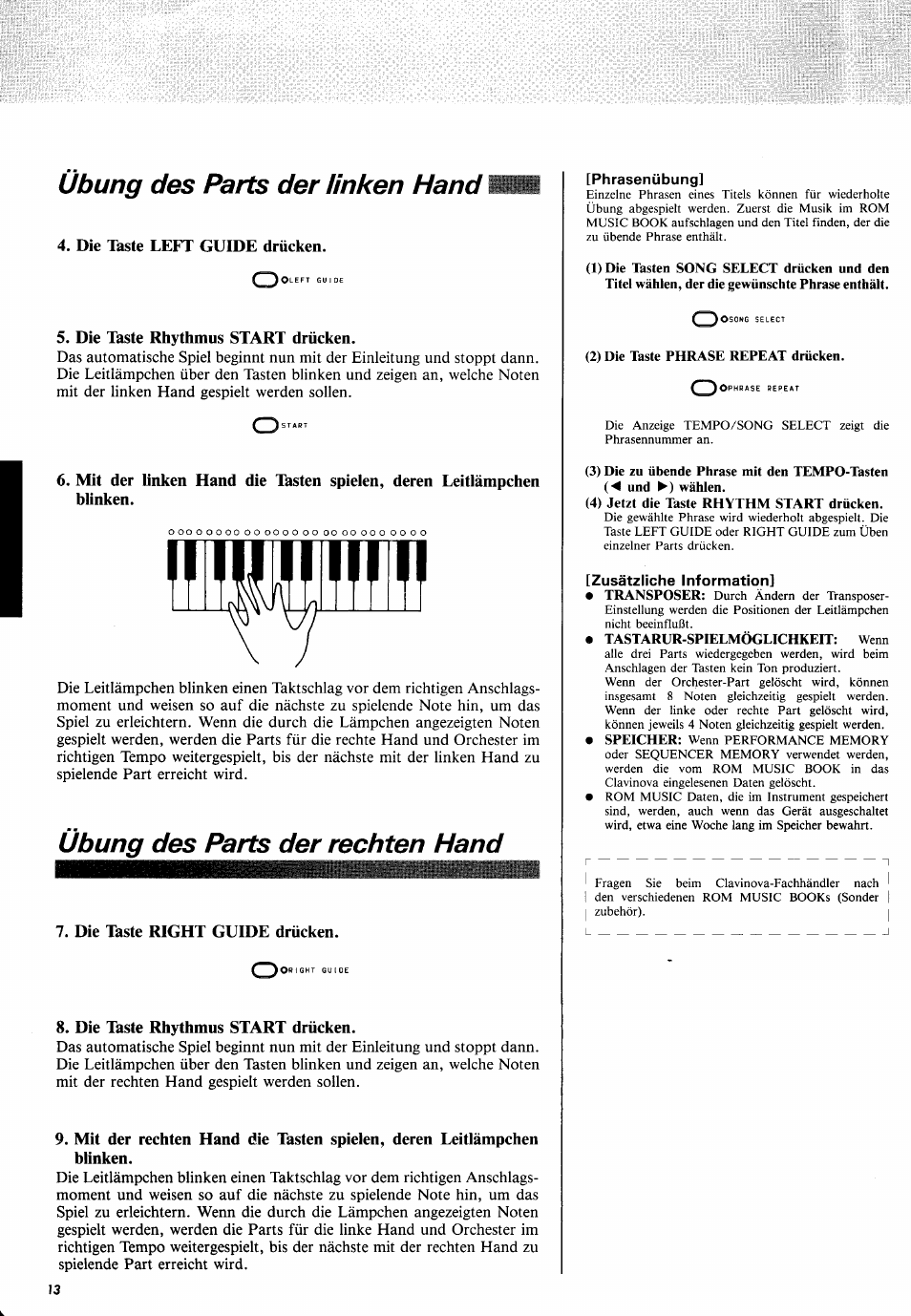 Übung des parts der unken hand, Übung des parts der rechten hand | Yamaha CVP-10 User Manual | Page 17 / 29