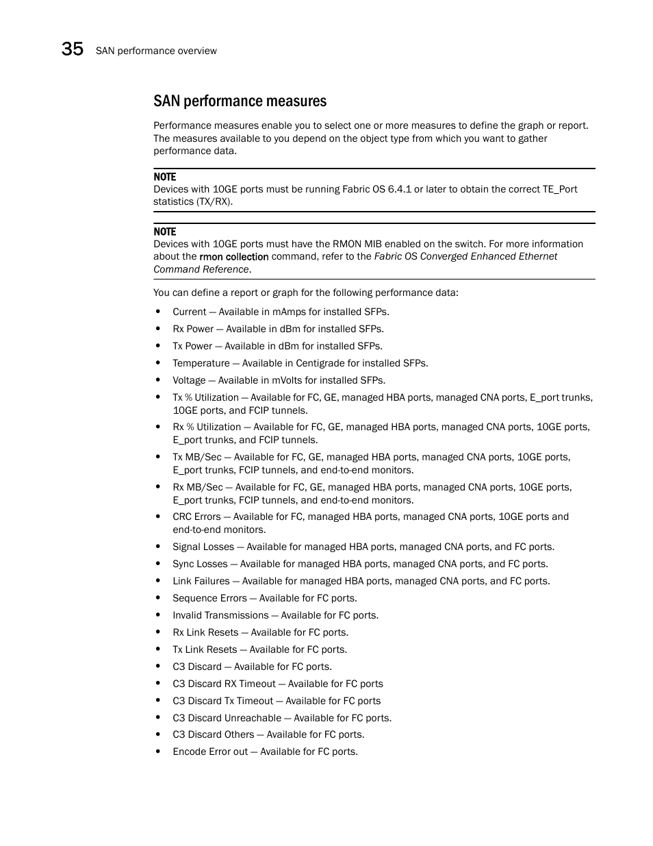 San performance measures, San performance measures 0 | Brocade Network Advisor IP User Manual v12.1.0 User Manual | Page 1064 / 1770