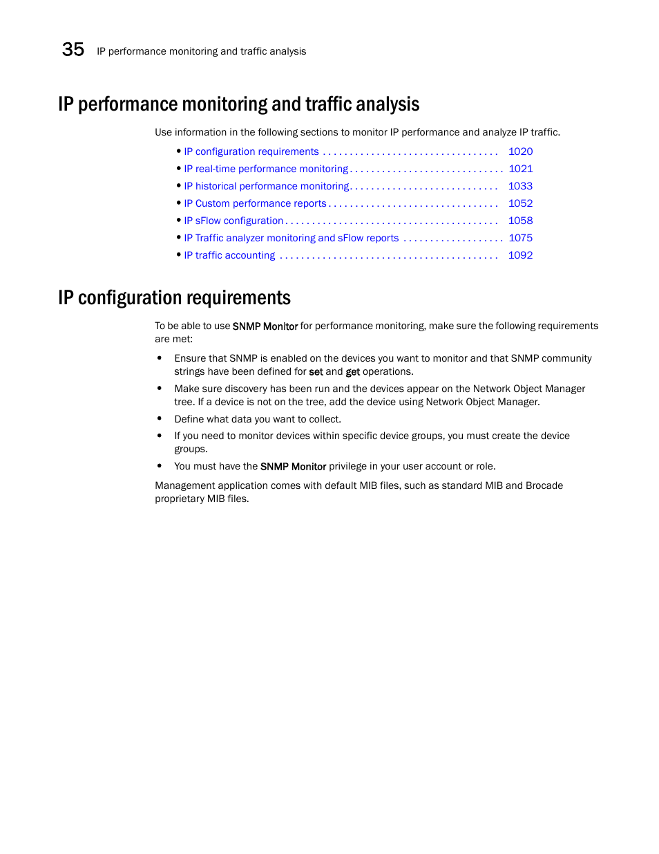 Ip performance monitoring and traffic analysis, Ip configuration requirements, Ip performance monitoring and traffic analysis 0 | Ip configuration requirements 0 | Brocade Network Advisor IP User Manual v12.1.0 User Manual | Page 1074 / 1770