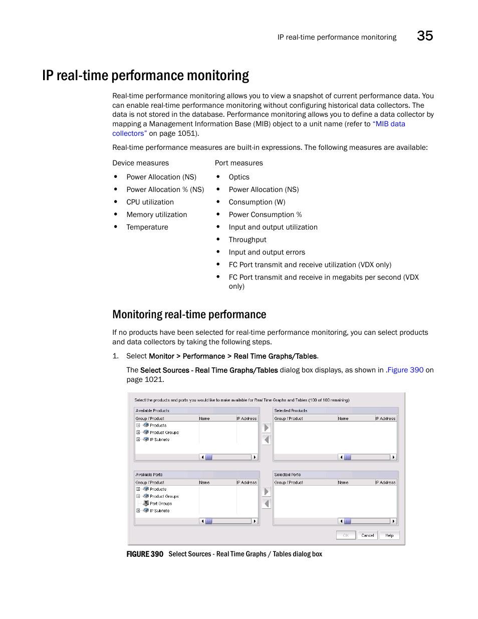 Ip real-time performance monitoring, Monitoring real-time performance, Monitoring real-time performance 1 | Ip real-time performance, Monitoring, Ip real-time performance monitoring 1 | Brocade Network Advisor IP User Manual v12.1.0 User Manual | Page 1075 / 1770