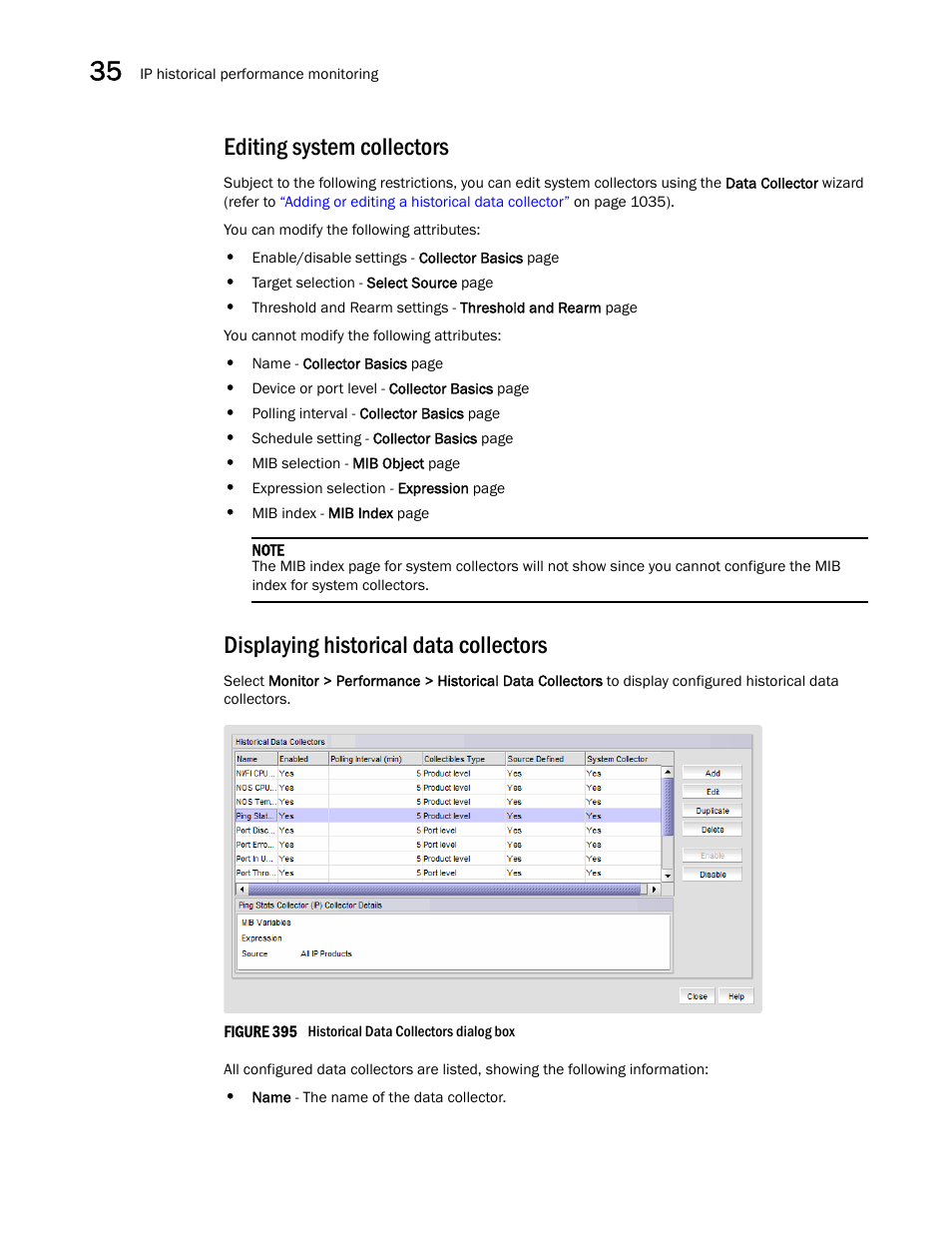 Editing system collectors, Displaying historical data collectors | Brocade Network Advisor IP User Manual v12.1.0 User Manual | Page 1088 / 1770