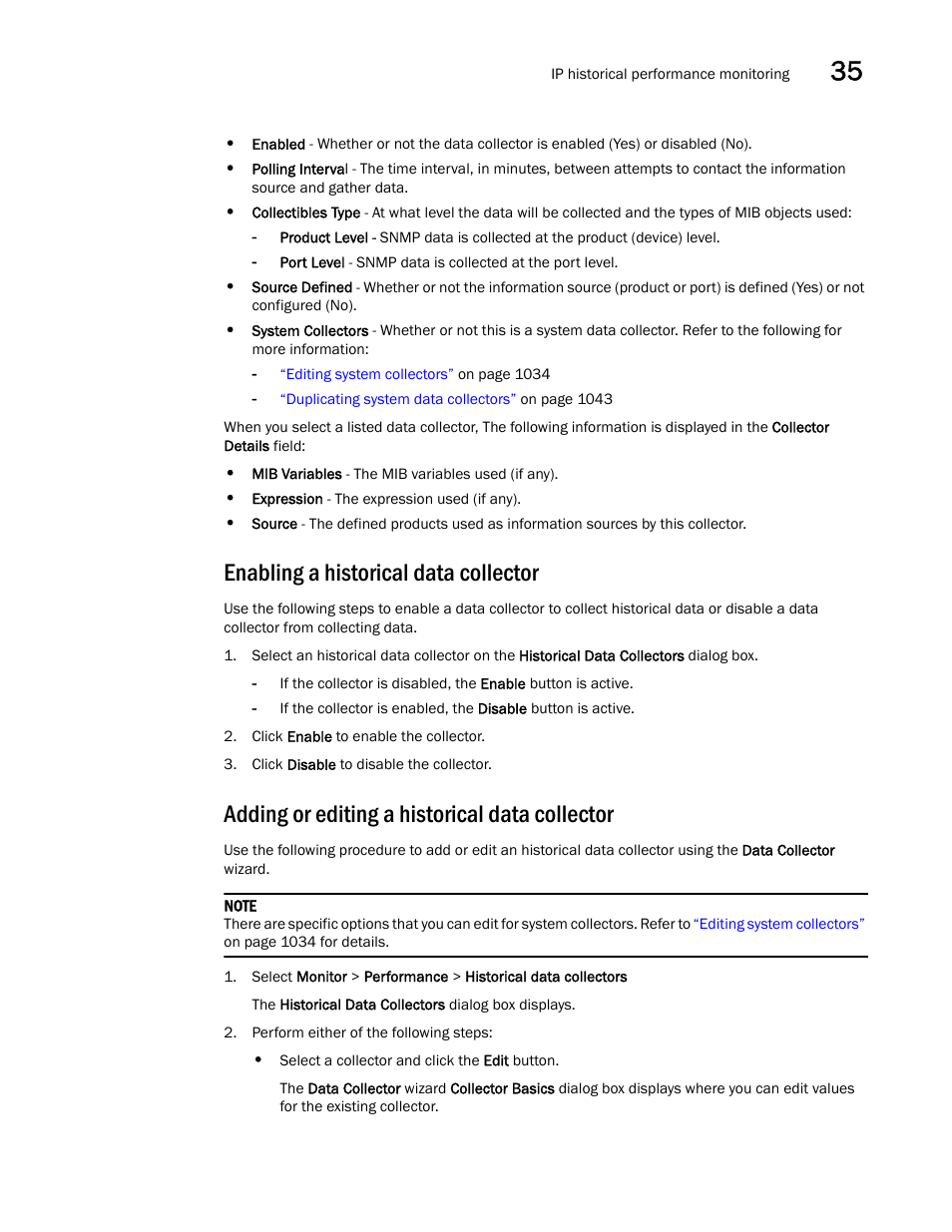 Enabling a historical data collector, Adding or editing a historical data collector | Brocade Network Advisor IP User Manual v12.1.0 User Manual | Page 1089 / 1770