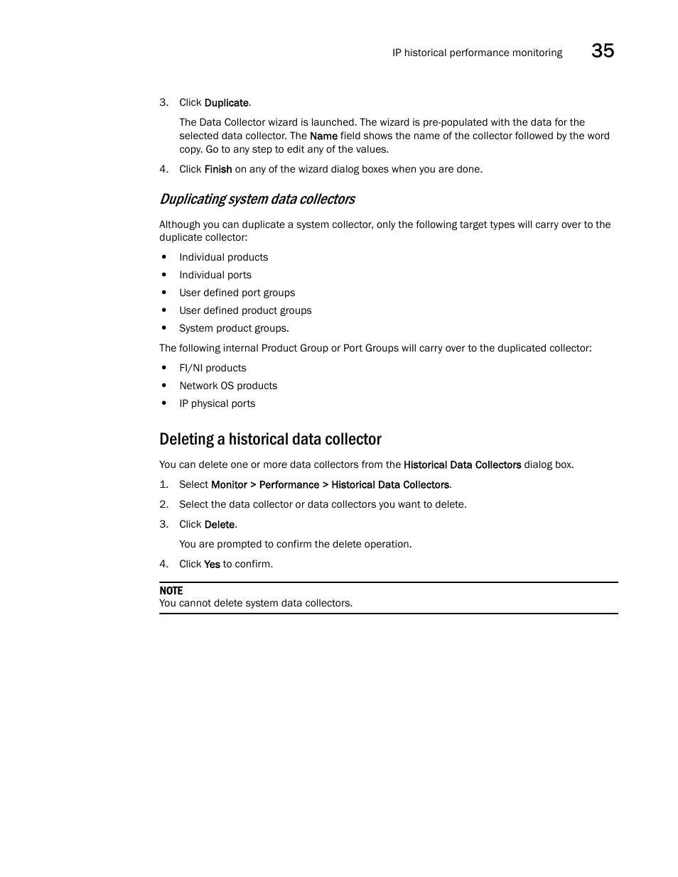 Deleting a historical data collector, Duplicating system data collectors | Brocade Network Advisor IP User Manual v12.1.0 User Manual | Page 1097 / 1770