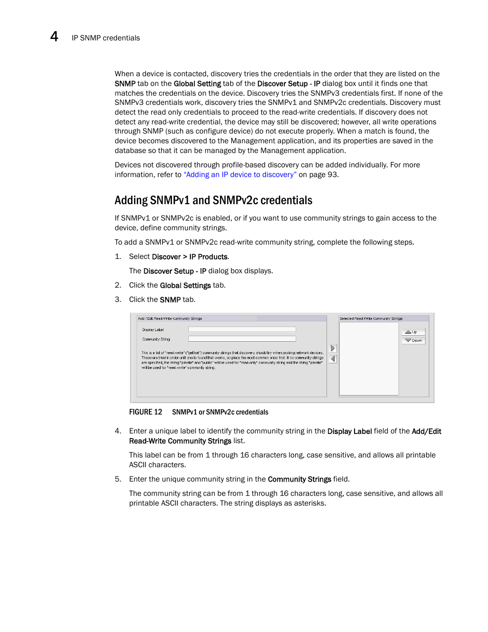 Adding snmpv1 and snmpv2c credentials | Brocade Network Advisor IP User Manual v12.1.0 User Manual | Page 110 / 1770