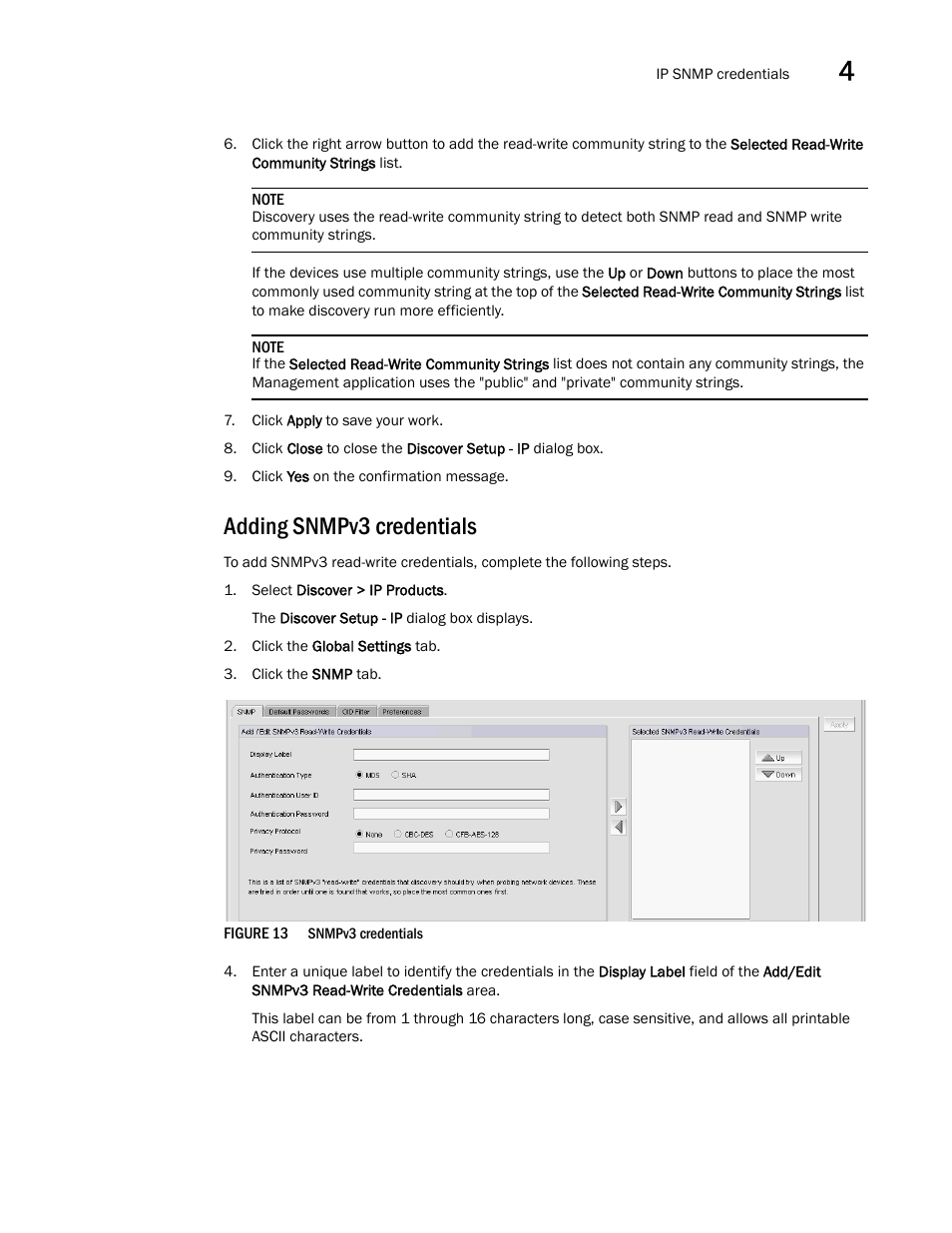 Adding snmpv3 credentials | Brocade Network Advisor IP User Manual v12.1.0 User Manual | Page 111 / 1770