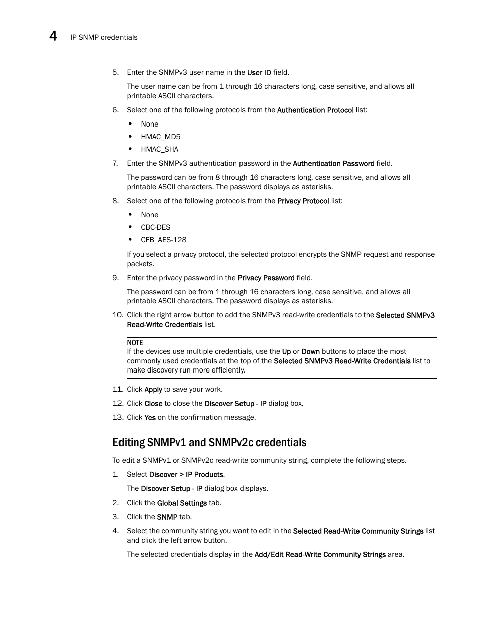 Editing snmpv1 and snmpv2c credentials | Brocade Network Advisor IP User Manual v12.1.0 User Manual | Page 112 / 1770