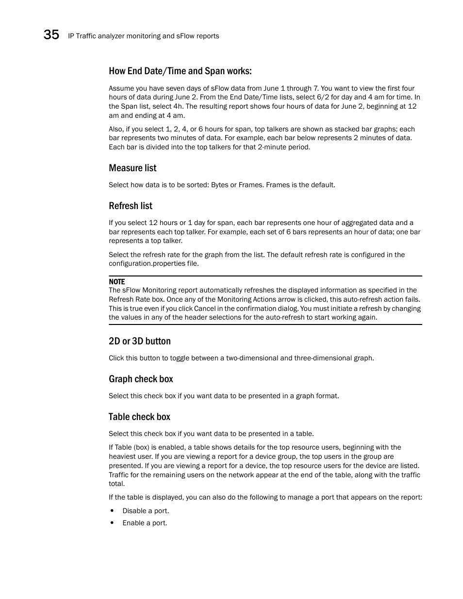 How end date/time and span works, Measure list, Refresh list | 2d or 3d button, Graph check box, Table check box | Brocade Network Advisor IP User Manual v12.1.0 User Manual | Page 1132 / 1770