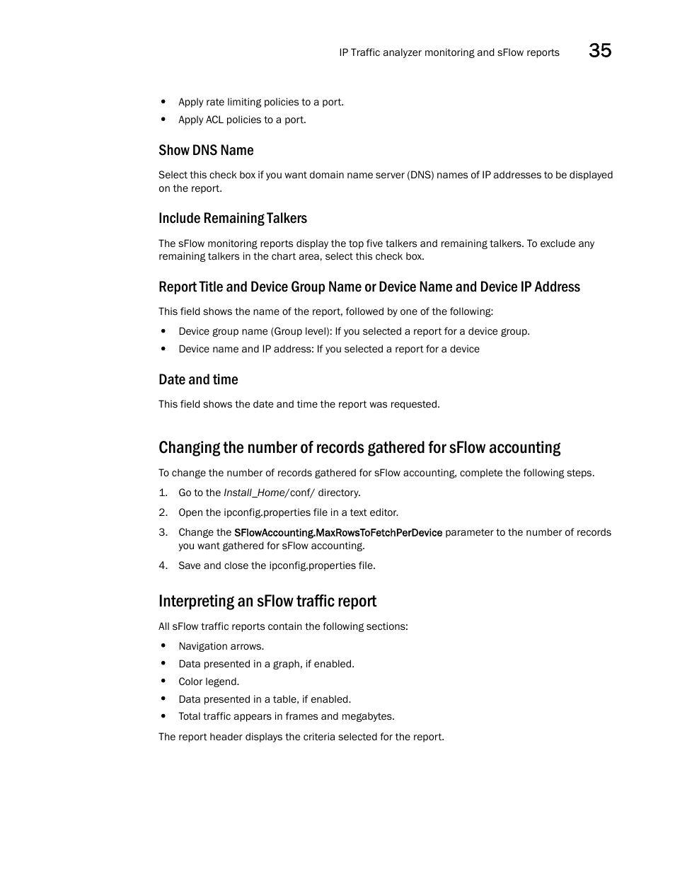 Show dns name, Include remaining talkers, Date and time | Interpreting an sflow traffic report | Brocade Network Advisor IP User Manual v12.1.0 User Manual | Page 1133 / 1770