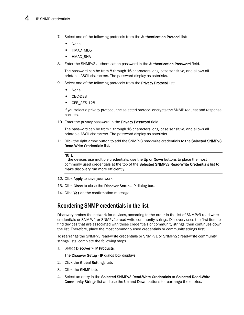 Reordering snmp credentials in the list | Brocade Network Advisor IP User Manual v12.1.0 User Manual | Page 114 / 1770