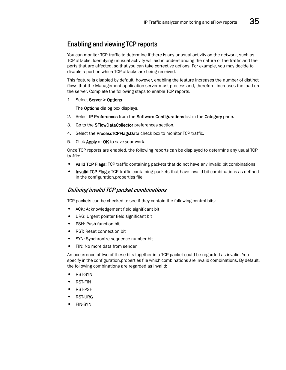 Enabling and viewing tcp reports, Defining invalid tcp packet combinations | Brocade Network Advisor IP User Manual v12.1.0 User Manual | Page 1143 / 1770
