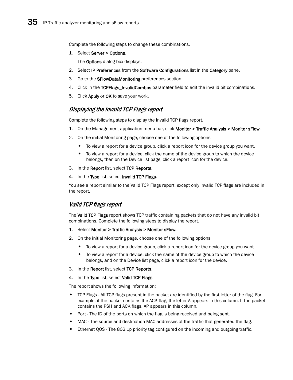 Displaying the invalid tcp flags report, Valid tcp flags report | Brocade Network Advisor IP User Manual v12.1.0 User Manual | Page 1144 / 1770
