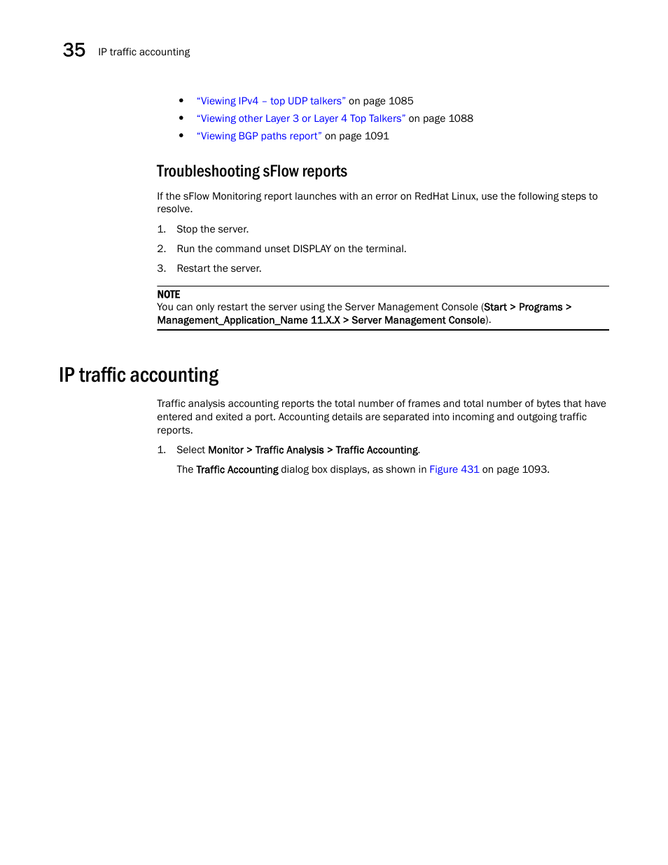 Troubleshooting sflow reports, Ip traffic accounting, Ip traffic accounting 2 | Brocade Network Advisor IP User Manual v12.1.0 User Manual | Page 1146 / 1770