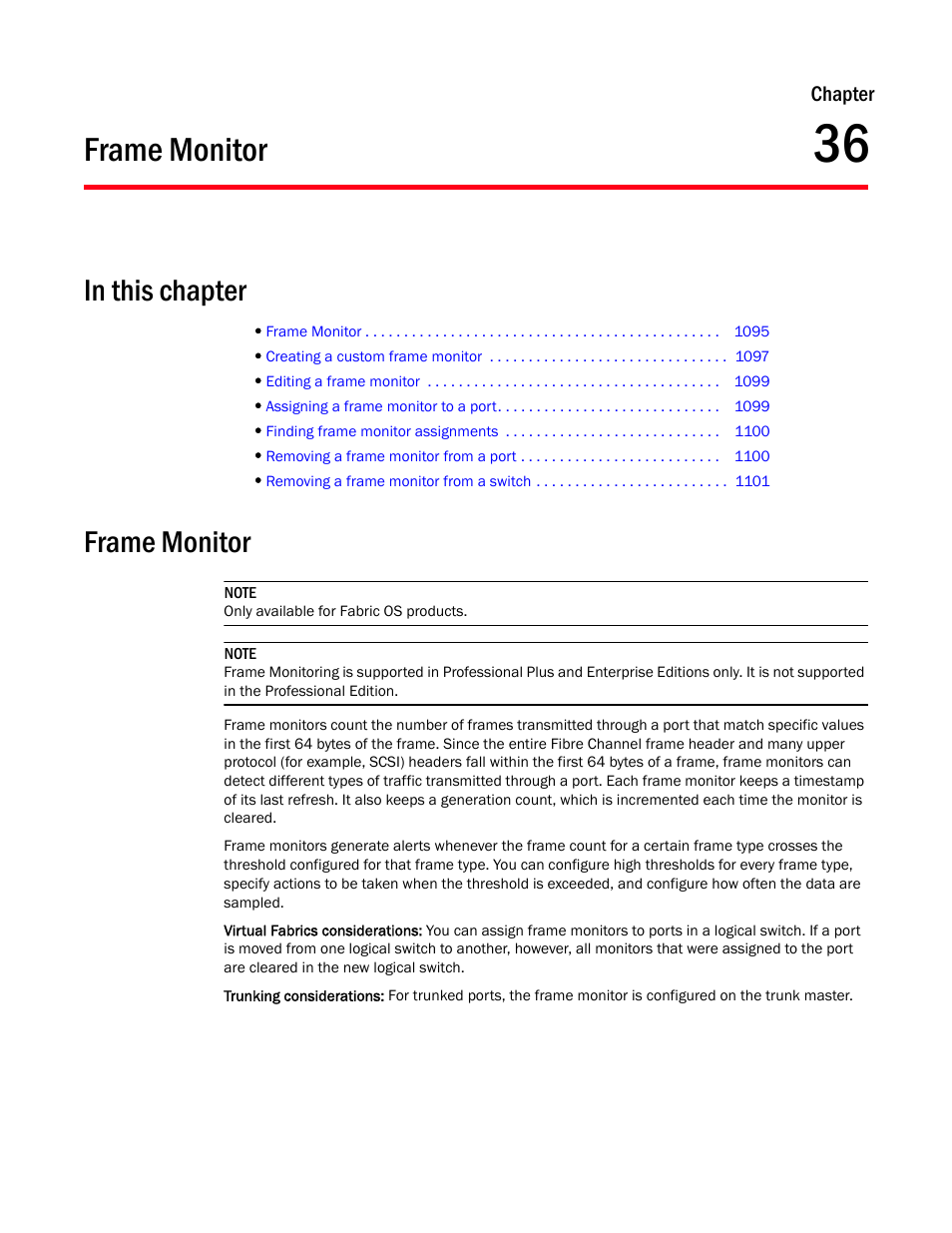 Frame monitor, Chapter 36, Chapter 36, “frame monitor | Brocade Network Advisor IP User Manual v12.1.0 User Manual | Page 1149 / 1770