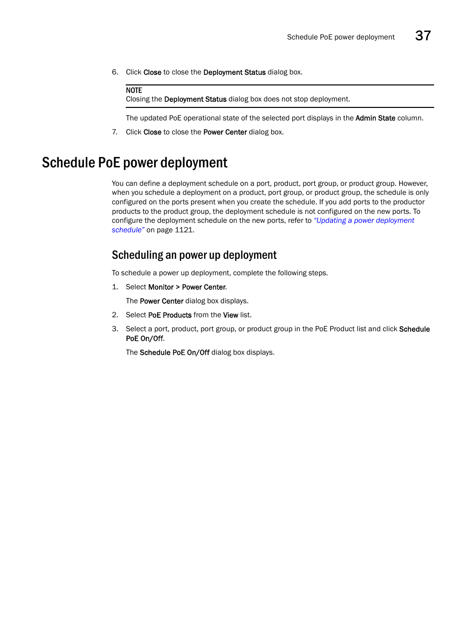 Schedule poe power deployment, Scheduling an power up deployment, Scheduling an power up deployment 5 | Schedule poe power deployment 5 | Brocade Network Advisor IP User Manual v12.1.0 User Manual | Page 1169 / 1770