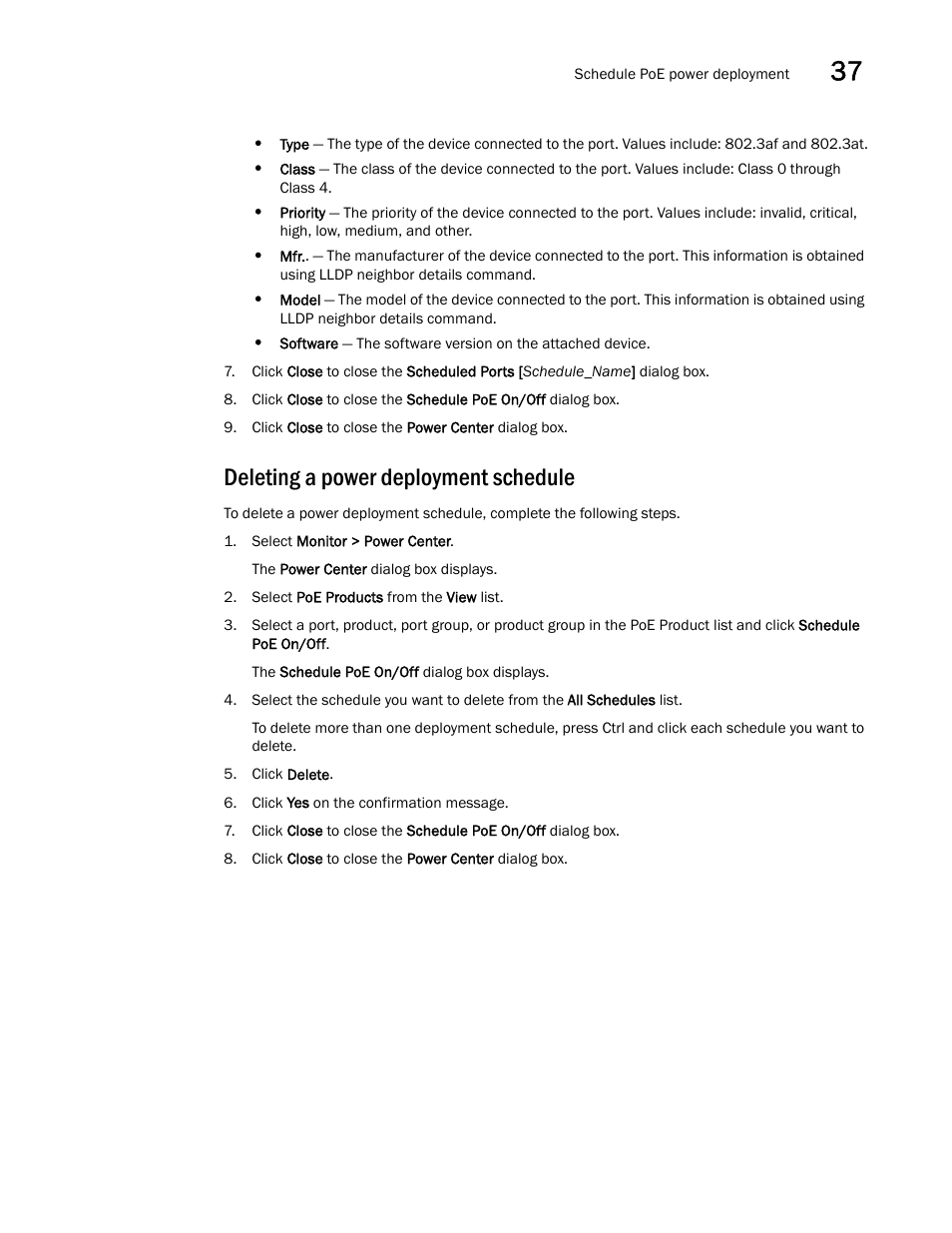 Deleting a power deployment schedule | Brocade Network Advisor IP User Manual v12.1.0 User Manual | Page 1177 / 1770