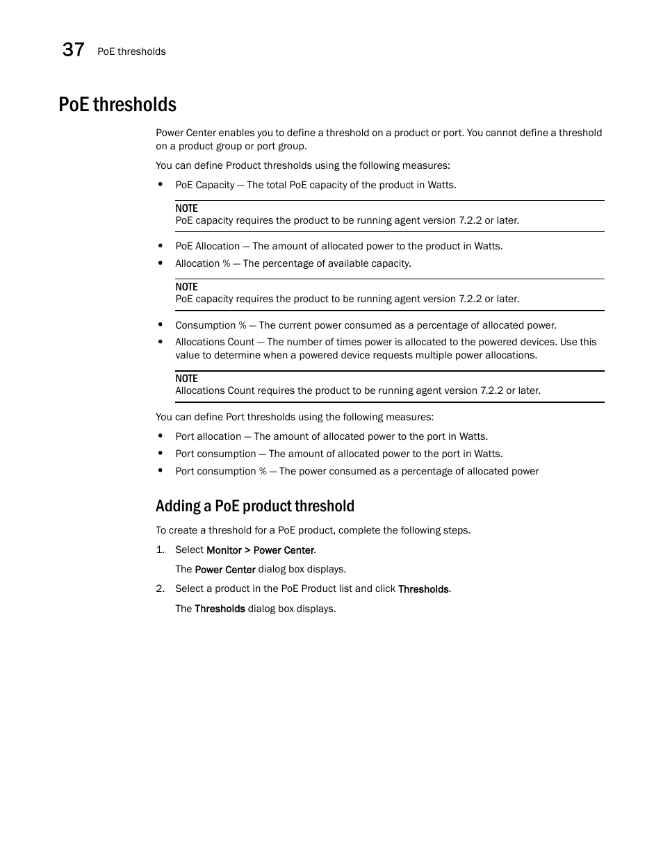 Poe thresholds, Adding a poe product threshold, Poe thresholds 4 | Brocade Network Advisor IP User Manual v12.1.0 User Manual | Page 1178 / 1770