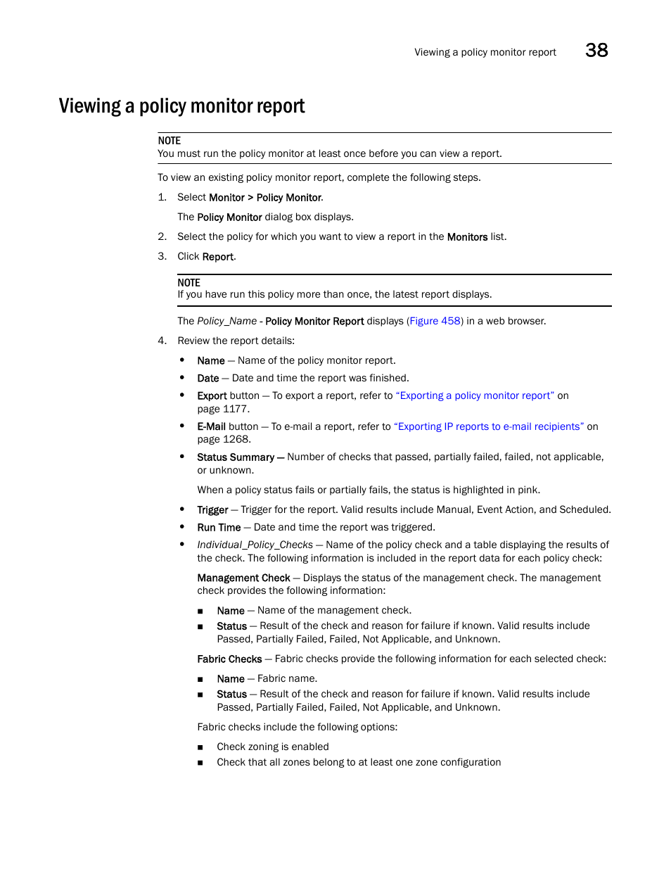 Viewing a policy monitor report, Viewing a policy monitor report 5 | Brocade Network Advisor IP User Manual v12.1.0 User Manual | Page 1229 / 1770
