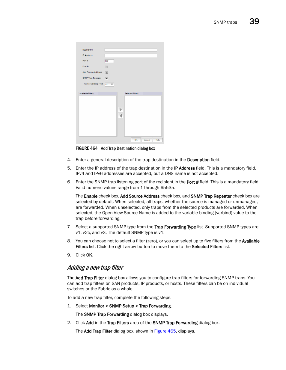 Adding a new trap filter, Figure 464, Displa | Brocade Network Advisor IP User Manual v12.1.0 User Manual | Page 1243 / 1770
