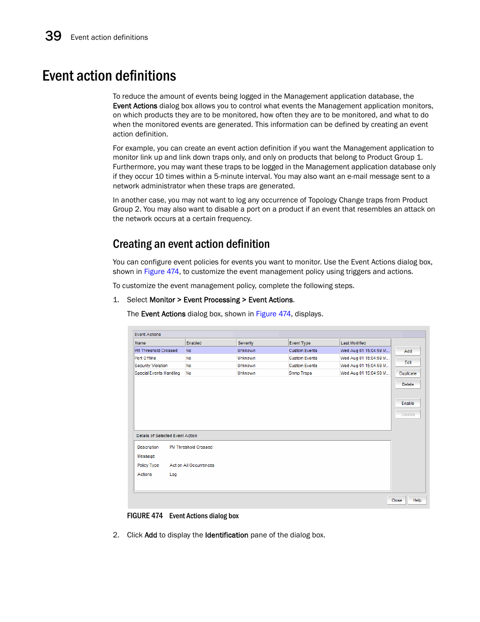 Event action definitions, Creating an event action definition, Creating an | Event action definition, Event action definitions 4 | Brocade Network Advisor IP User Manual v12.1.0 User Manual | Page 1258 / 1770