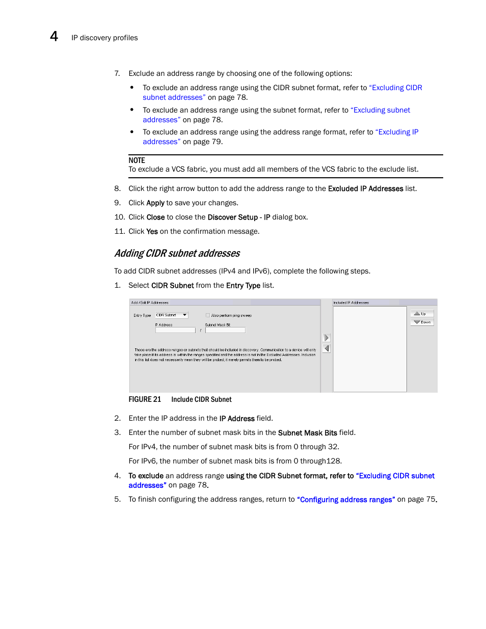 Adding cidr subnet, Addresses, Adding cidr subnet addresses | Brocade Network Advisor IP User Manual v12.1.0 User Manual | Page 130 / 1770