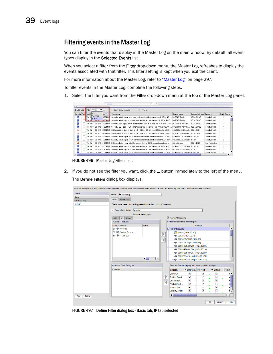 Filtering events in the master log | Brocade Network Advisor IP User Manual v12.1.0 User Manual | Page 1302 / 1770